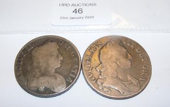 A Charles II and a William III half crown