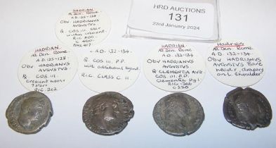 Four Roman silver coins, Hadrian (AD117-138) - thr