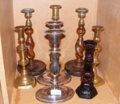 Selection of candlesticks - silver plate, brass, w