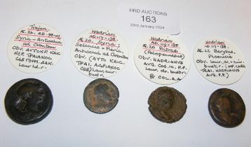 Three Hadrian and one Trajan Roman coins