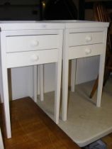 Two painted white bedside tables