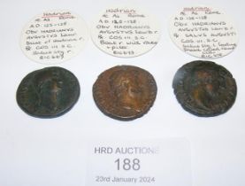 Three Roman AS coins - Hadrian (AD125-128)