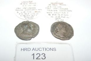 Two Roman silver coins, Hadrian (AD117-138) - 3 gr