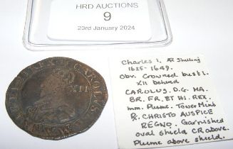 A Charles I silver shilling, 1625 - 1649