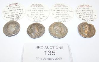 Four Roman silver coins, Hadrian (AD117-138) - eac