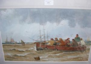 THOMAS BUSH HARDY - watercolour of fishermen in ro