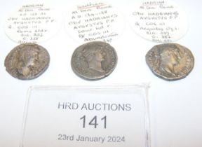 Three Roman silver coins, Hadrian (AD117-138) - 2.