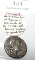 An approx. 19mm diameter Roman silver coin of Maen