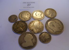 A collection of assorted silver coins including Qu