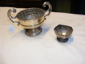 A silver two handled rose bowl, together with a sm