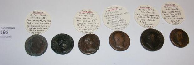 Six Roman AS coins - Hadrian (AD134-138)