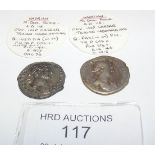 Two approx. 20mm diameter Roman silver coins, Hadr