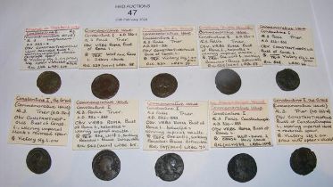 Ten Roman AE3 Follis Commemorative Issue coins of