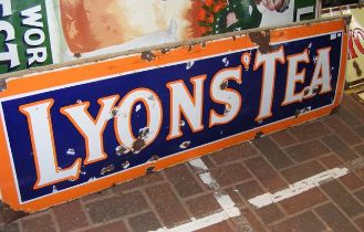 An antique enamel Lyons Tea sign - 46cm x 150cm