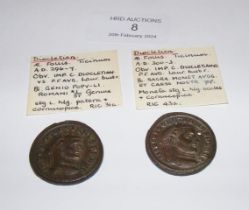 Two Roman Follis coins of Diocletian (AD284-305) -