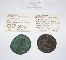 Two Roman Follis coins of Diocletian (AD284-305)
