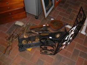 Fireside items including wrought iron spark guard