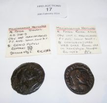 Two Roman Follis coins of Maximianus Hercules (AD2