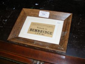A framed 'Victoria to Bembridge' railway ticket