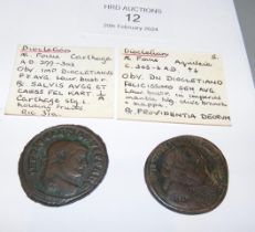 Two Roman Follis coins of Diocletian (AD284-305)