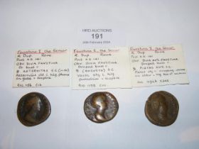 Three Roman Dupondius coins of Faustina The Senior