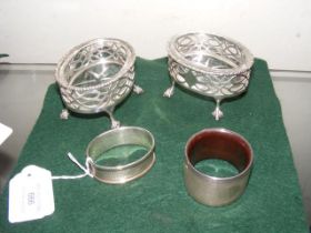 Silver napkin rings, table salts