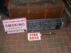 A Southern Railway enamel sign together with other