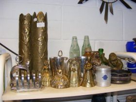 Trench Art shells with relief work decoration, tog