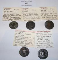Five Roman Follis coins of Licinius II (AD317-324