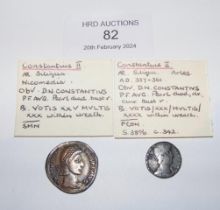 A Roman silver Siliqua coin of Constantius II (AD3