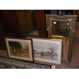 A gilt wall mirror together with two pictures incl