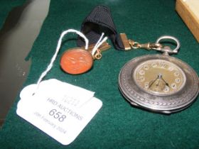 An antique Guilloche enamel pocket watch with sepa