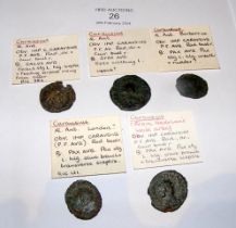 Five various Roman coins of Carausius (AD287-293)