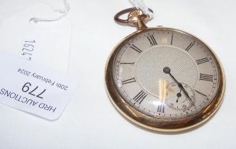 A gold plated pocket watch with separate second ha