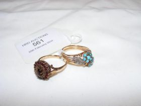 A diamond and turquoise dress ring - approx. size