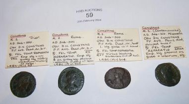 Four Roman AE2 Follis coins of Constans - Son of C