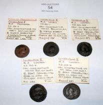 Five Roman AE3 Follis coins of Constantine II (AD3