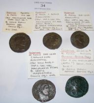 Five Roman Follis coins of Galerius (AD305-311)