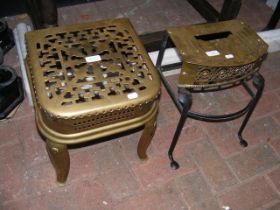 A decorative antique brass trivet, together with o