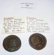 Two Roman Follis coins of Diocletian (AD284-305) -