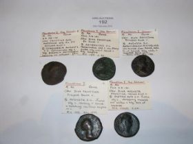 Five Roman AS coins of Faustina The Senior (Died A