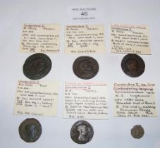 Six Roman Follis and AE3 Follis coins of Constanti