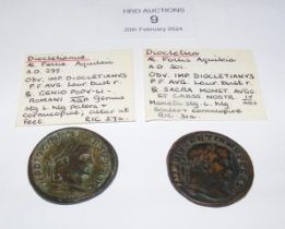 Two Roman Follis coins of Diocletian (AD284-305) -