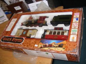 A vintage Western Express toy locomotive train set