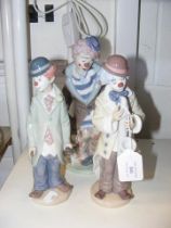 Three Lladro clown figures