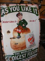 An antique enamel 'As You Like It' flour advertisi