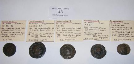 Five Roman Follis coins of Constantine I, The Grea