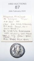 A Roman silver Siliqua coin of Magnus Maximus - Tr