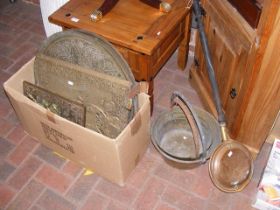 A quantity of metal ware, including a copper bedpa