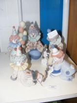 Five Lladro clown figures